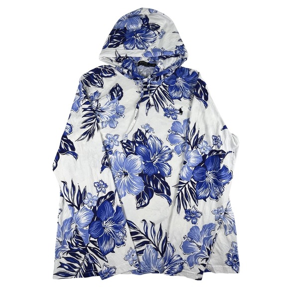 Polo Ralph Lauren Tops - Polo Ralph Lauren Hoodie Women L Blue Floral Tropical Hibiscus Cotton Pullover